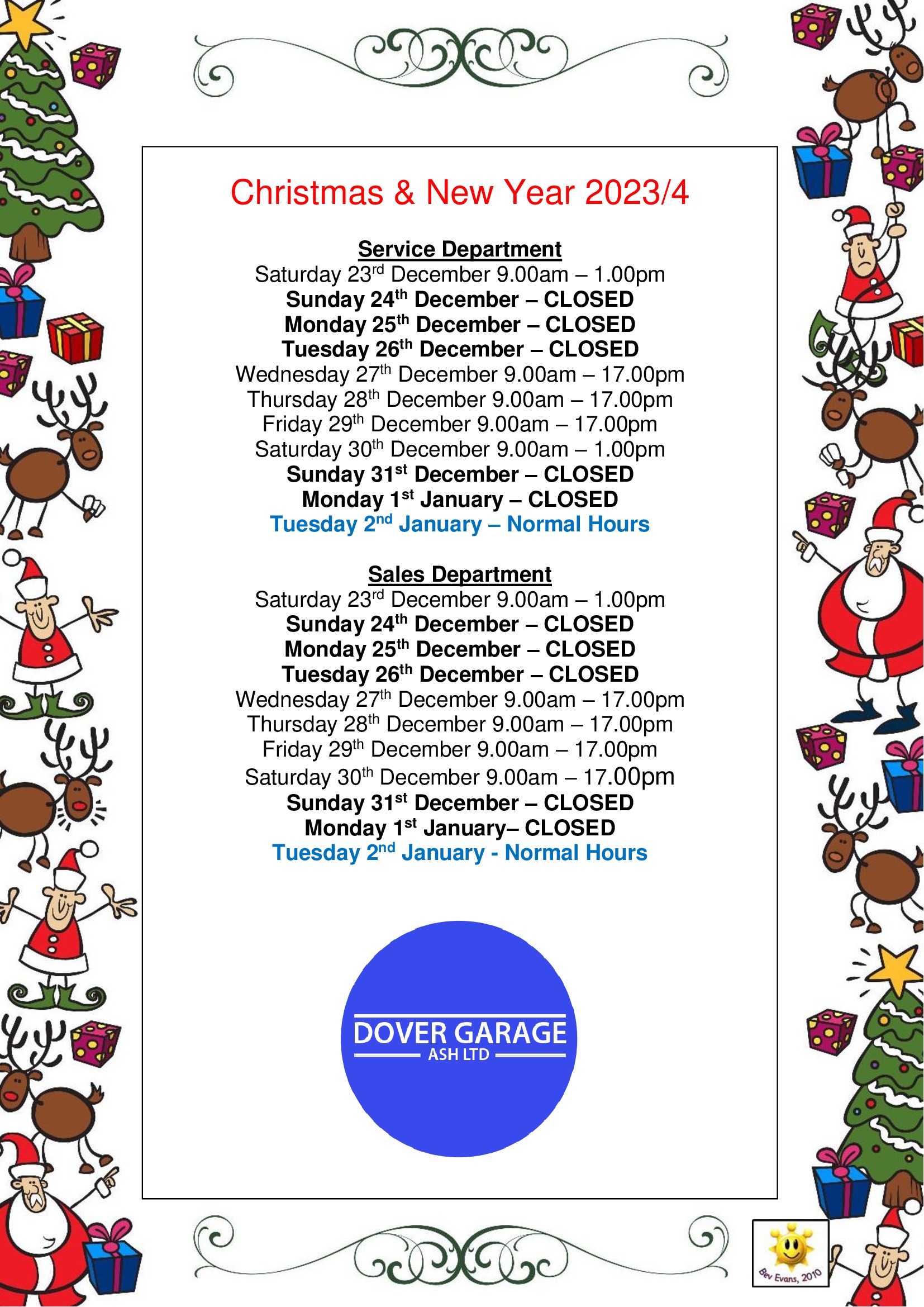 Christmas & New Year Opening Hours 2023/24